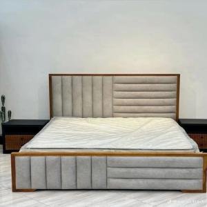 Modern Velvet Grey Upholstered Bed with Wooden Frame