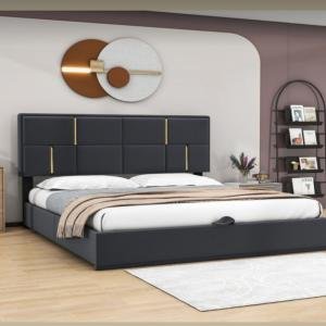 Contemporary Upholstered Bed with Gold Accents