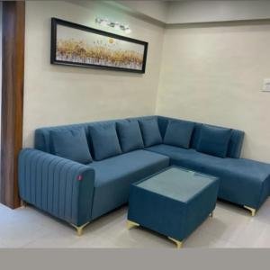 Modern Blue Velvet Sectional Sofa