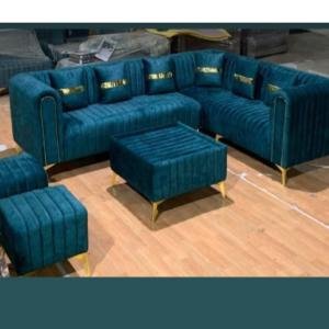 Luxury Teal Velvet Sectional Sofa Set