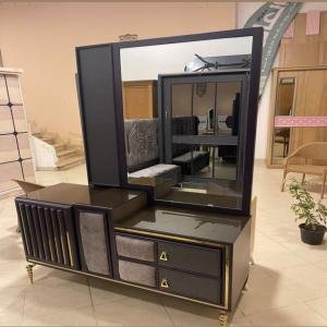 Luxury Velvet & Gold Trim Vanity Dresser with Mirror
