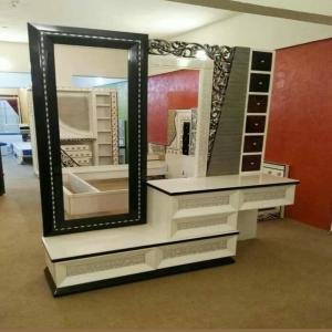 Luxury White & Black Vanity Dresser with Ornate Mirror