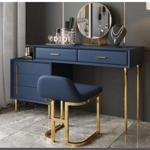 Modern Navy Blue Vanity Dresser with Gold Accents