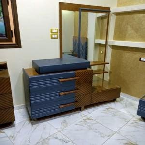 Modern Grey & Wood Dresser with Mirror