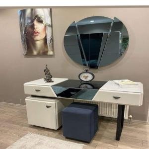 Modern Geometric Vanity Dresser with Reflective Mirror
