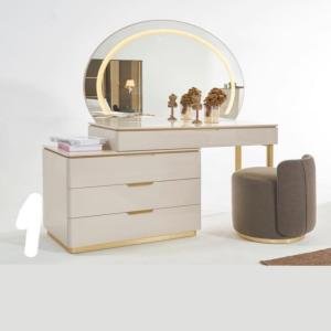 Modern Circular Mirror Vanity Dresser with LED Lighting