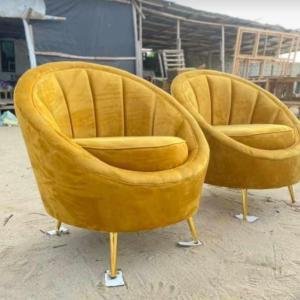 Stylish Mustard Yellow Velvet Chairs with Golden Legs