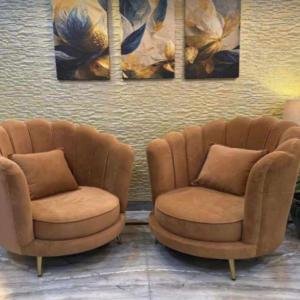 Elegant Beige Velvet Fluted Chairs