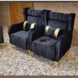 Stylish Black Velvet Chairs with Golden Accents