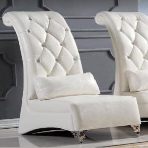 Elegant White High-Back Tufted Chair with Silver Accents