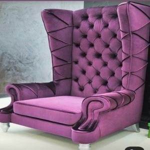Royal Purple Velvet High-Back Chair with Tufted Design