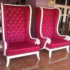 Royal Red Velvet High-Back Chair with White Wood Accents