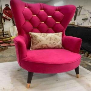 Luxurious Pink Velvet Tufted Chair with Gold Accents