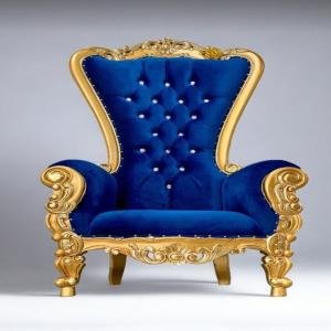 Royal Blue Velvet Chair with Gold Carved Frame