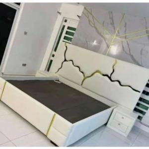 White & Gold Modern Bed Set by Abuanees Furniture