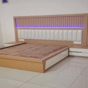 Modern Wooden & LED Bed Set by Abuanees Furniture