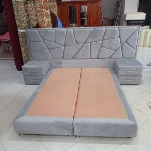 Modern Grey Velvet Bed Set by Abuanees Furniture