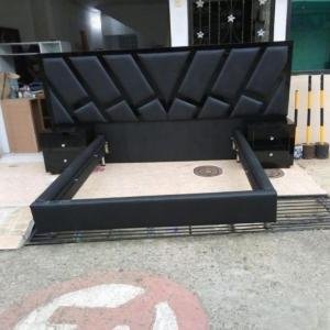 Black Velvet Geometric Bed Set by Abuanees Furniture