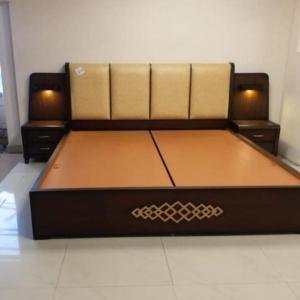 Modern Wooden Bed Set with LED Side Tables by Abuanees Furniture
