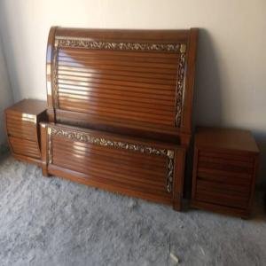 Elegant Wooden Bed Set with Carved Detailing by Abuanees Furniture