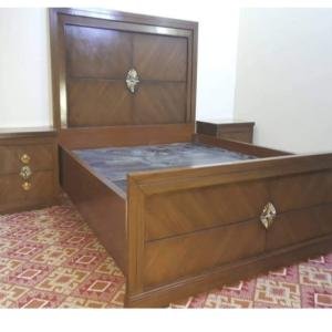 Elegant Wooden Bed Set with Golden Accents by Abuanees Furniture
