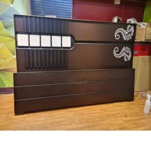 Modern Dark Wood Bed Set with Artistic Detailing by Abuanees Furniture
