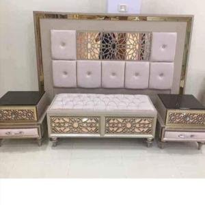Luxe Beige and Mirror Bed Set by Abuanees Furniture