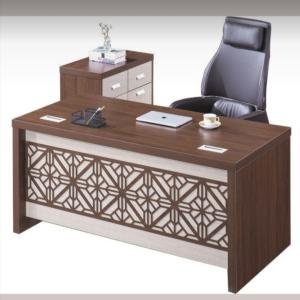 Modern Office Desk with Geometric Design and Storage Cabinet