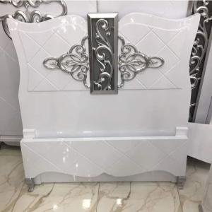 White and Silver Decorative Bed Headboard with Intricate Detailing